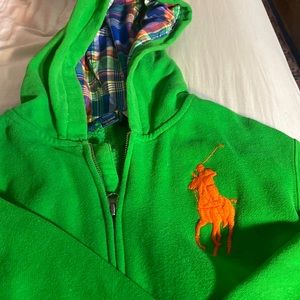 Boys L green zip up polo hoodie